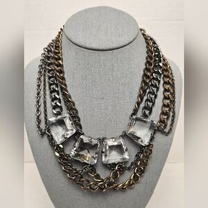 [J. CREW] Heavy Mixed Metals Muli Strand Statement Necklace Large Glass Stones
